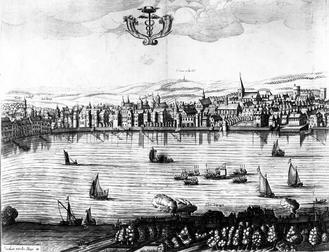 En utsikt over Themsen fra Southwark, 1650 av Rombout Van den Hoeye