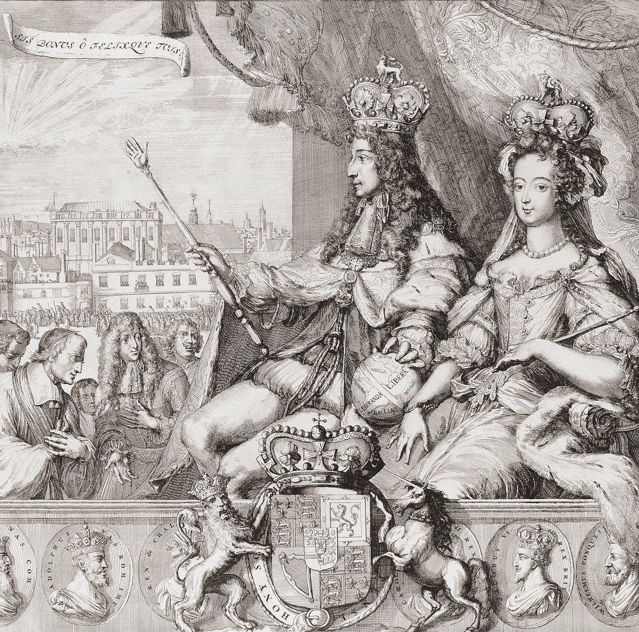 Kroningen av den engelske kongen William III og Queen Mary II 11. april av Romeyn de (after) Hooghe