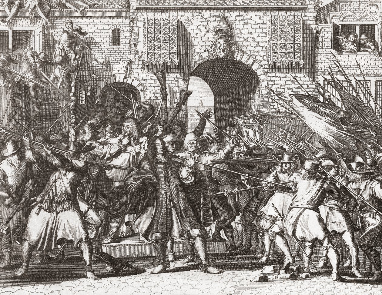 Lynch-mobben som griper de Witt-brødrene av Romeyn de (after) Hooghe