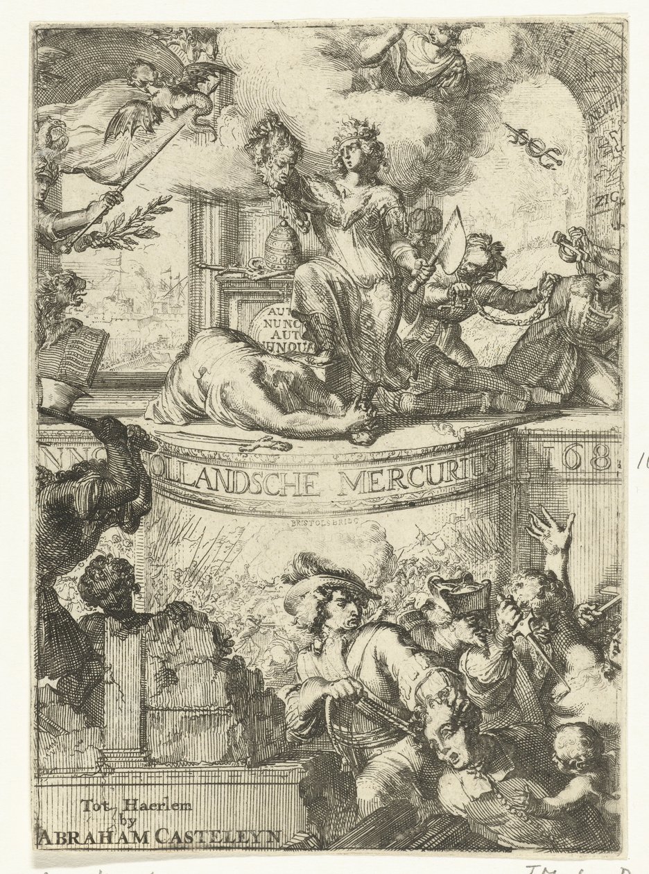 Tittelside for den nederlandske Merkur om år 168(5?) av Romeyn de Hooghe (attributed to)