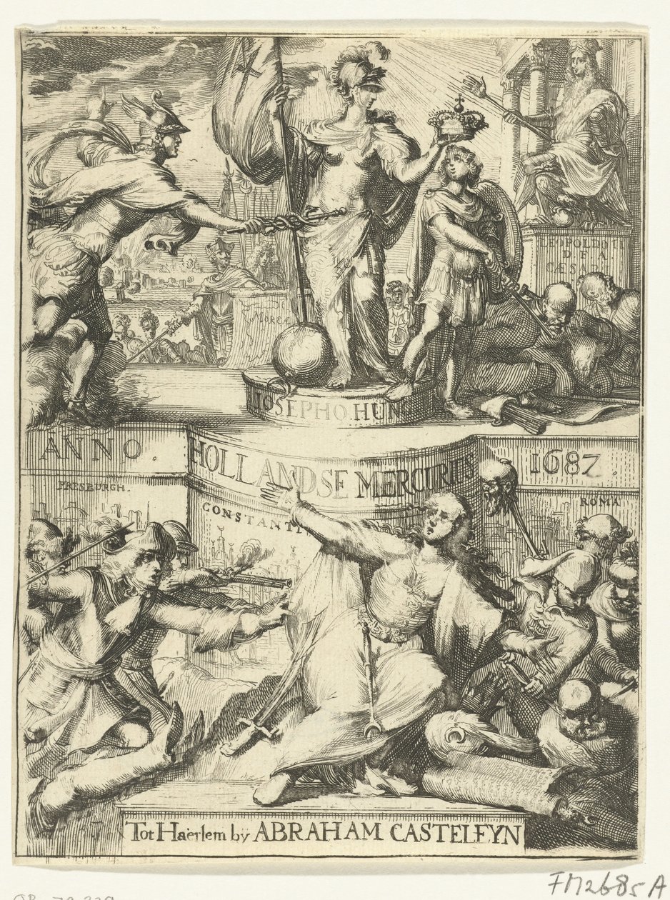 Tittelside for den nederlandske Mercury om året 1687 av Romeyn de Hooghe (attributed to)