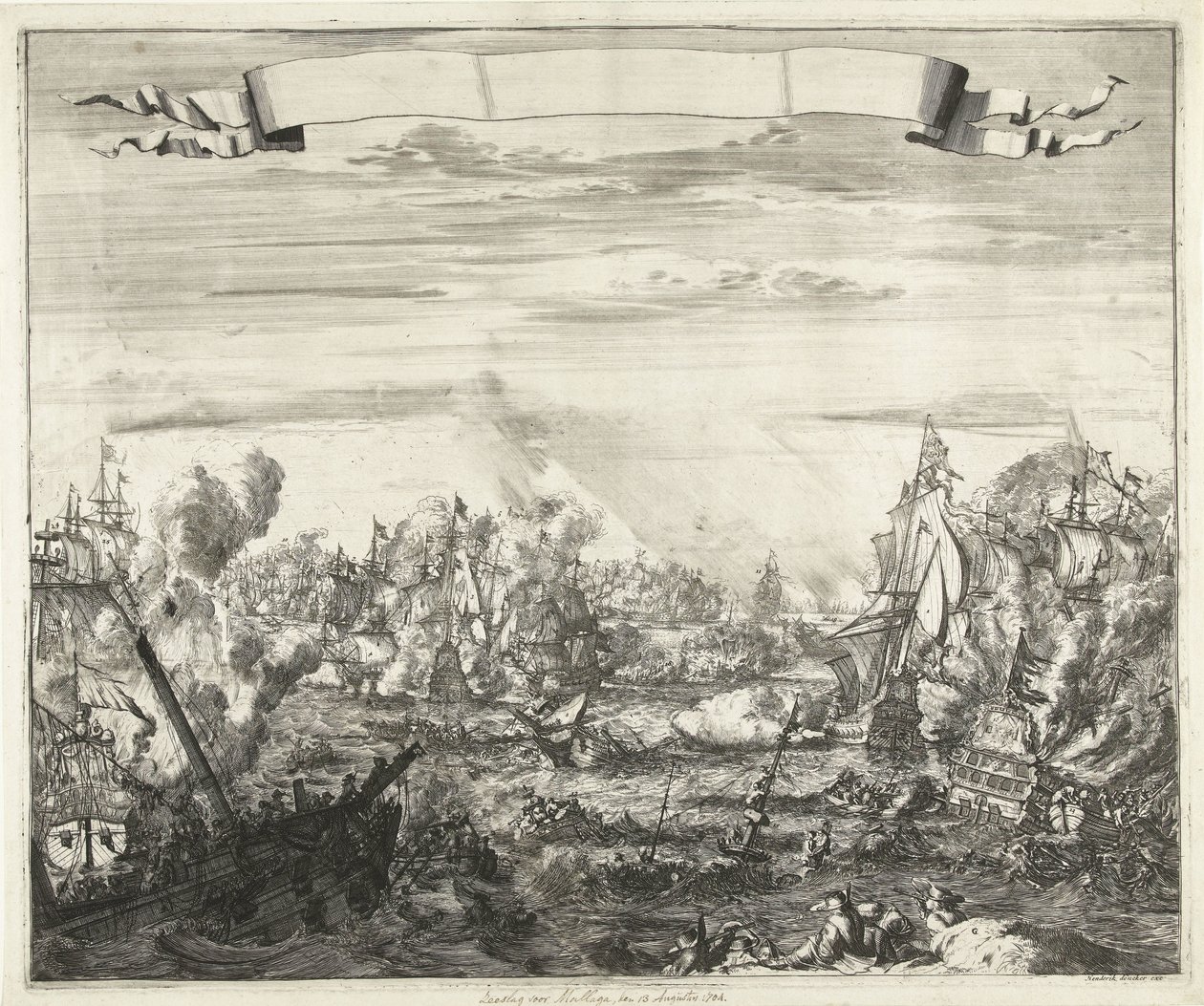 Slaget ved Malaga, 1704 av Romeyn de Hooghe (attributed to)