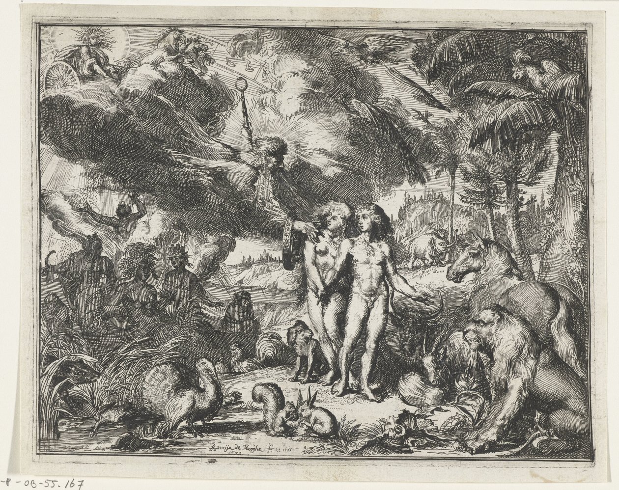 Adam og Eva i paradis av Romeyn de Hooghe
