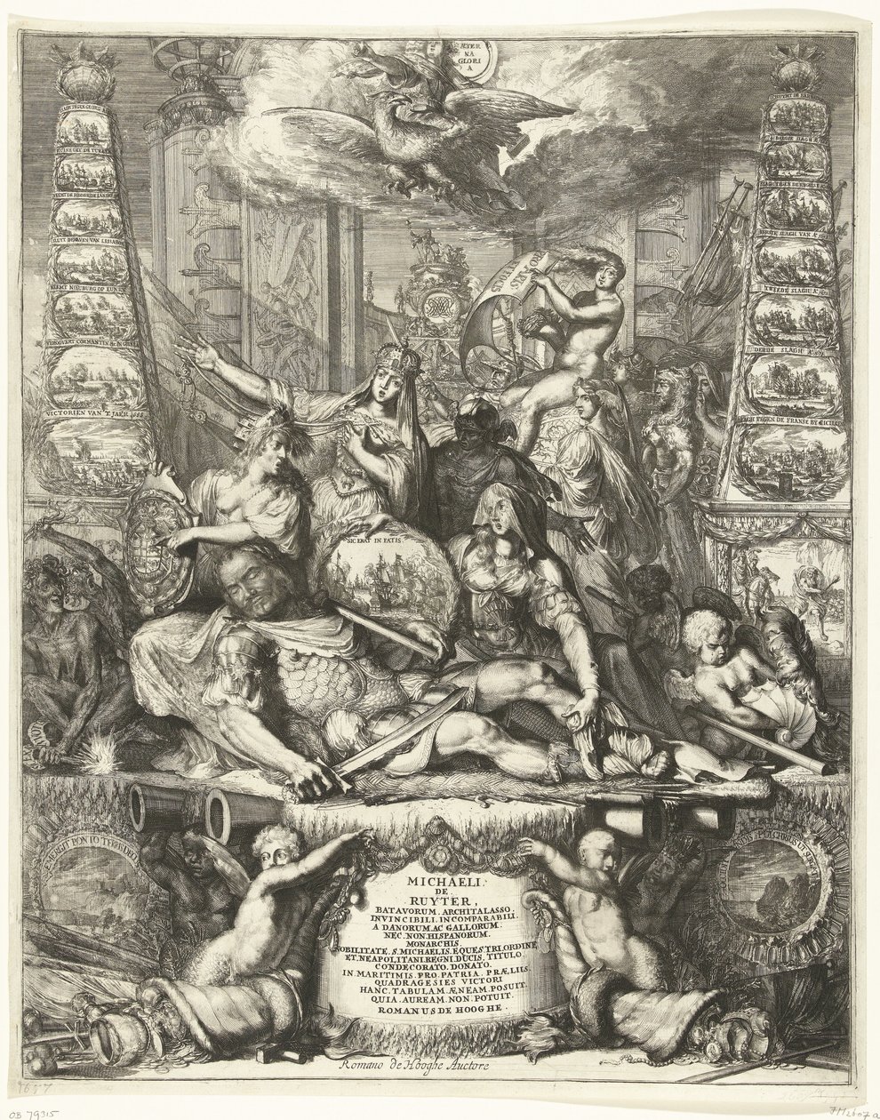 Allegori om Michiel de Ruyters død, 1676 av Romeyn de Hooghe