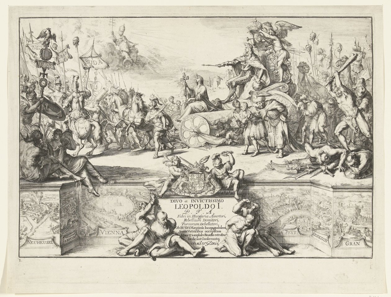 Allegori om seirene til Leopold I Divo et invictissimo Leopoldo I (tittel på objekt) Leopold I:s inntreden i Brussel etter å ha beseiret tyrkerne, 1686 (serietittel) av Romeyn de Hooghe