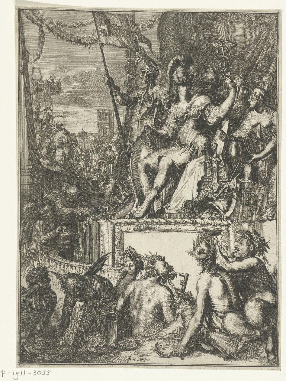 Allegorisk fremstilling av (sjø)handel Samling av historiske og allegoriske trykk. 11 stykker av Romeyn de Hooghe