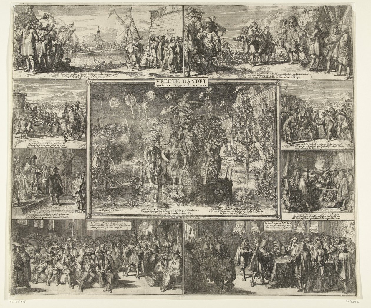 The Peace of Westminster, 1674 Fredshandel mellom England og oss (tittel på objekt) av Romeyn de Hooghe