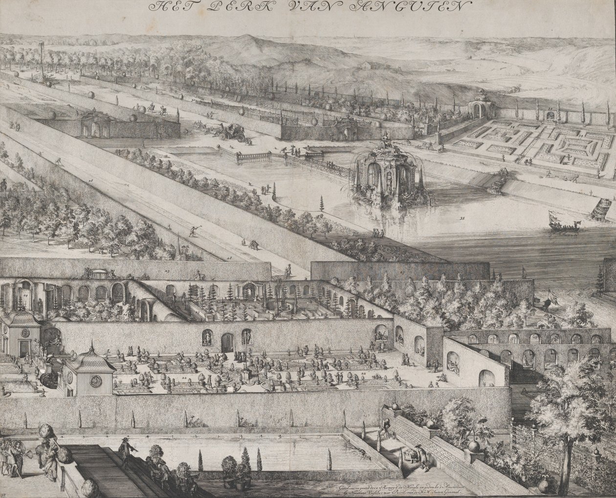 Detalj av parken ved Enghien høyre halvdel, 1685. av Romeyn de Hooghe