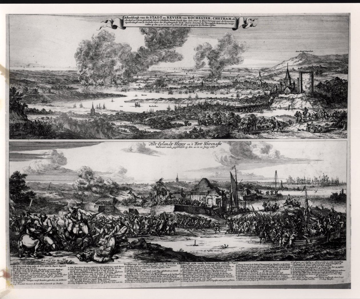 Nederlandsk angrep på elven Medway, 20. og 21. juni 1667, gravert av Nicolas Visscher (1618-1709) av Romeyn de Hooghe