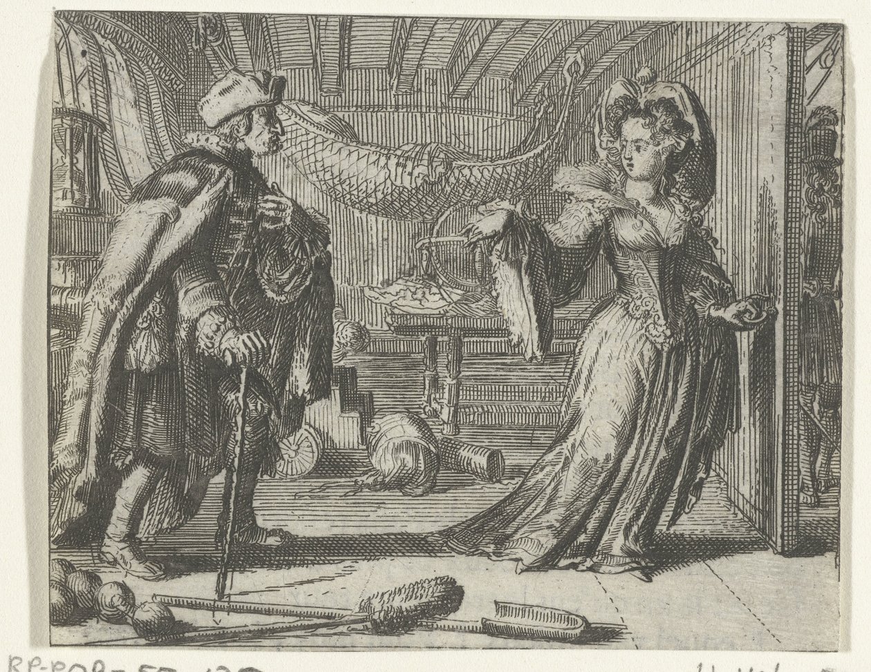 Illustrasjon for Kalenderen til gamle menn fra Fortellinger og noveller av Fontaine av Romeyn de Hooghe