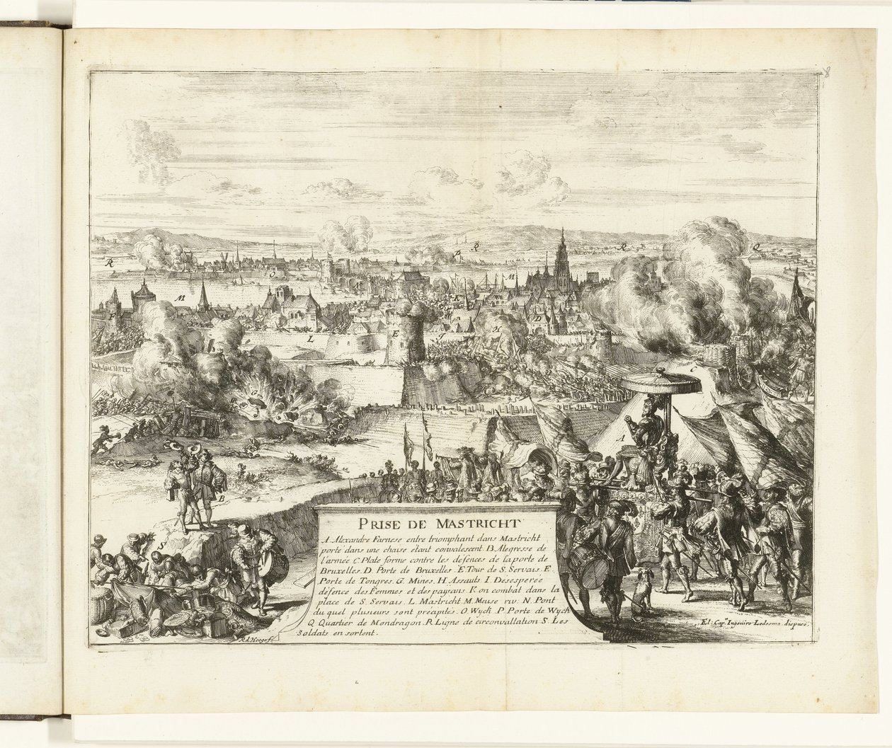 Erobringen av Maastricht av hertugen av Parma, 1579 Prize de Mastricht (tittel på objekt) Guerres de Flandres (serietittel) av Romeyn de Hooghe