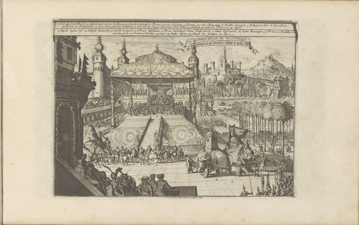 Koninklijk hof i Mongolia Mongols Hof en Hofpracht / Court and Royal Pump of the Great Mogul (tittel på objekt) Øst- og Vestindia og andre steder (serietittel) av Romeyn de Hooghe