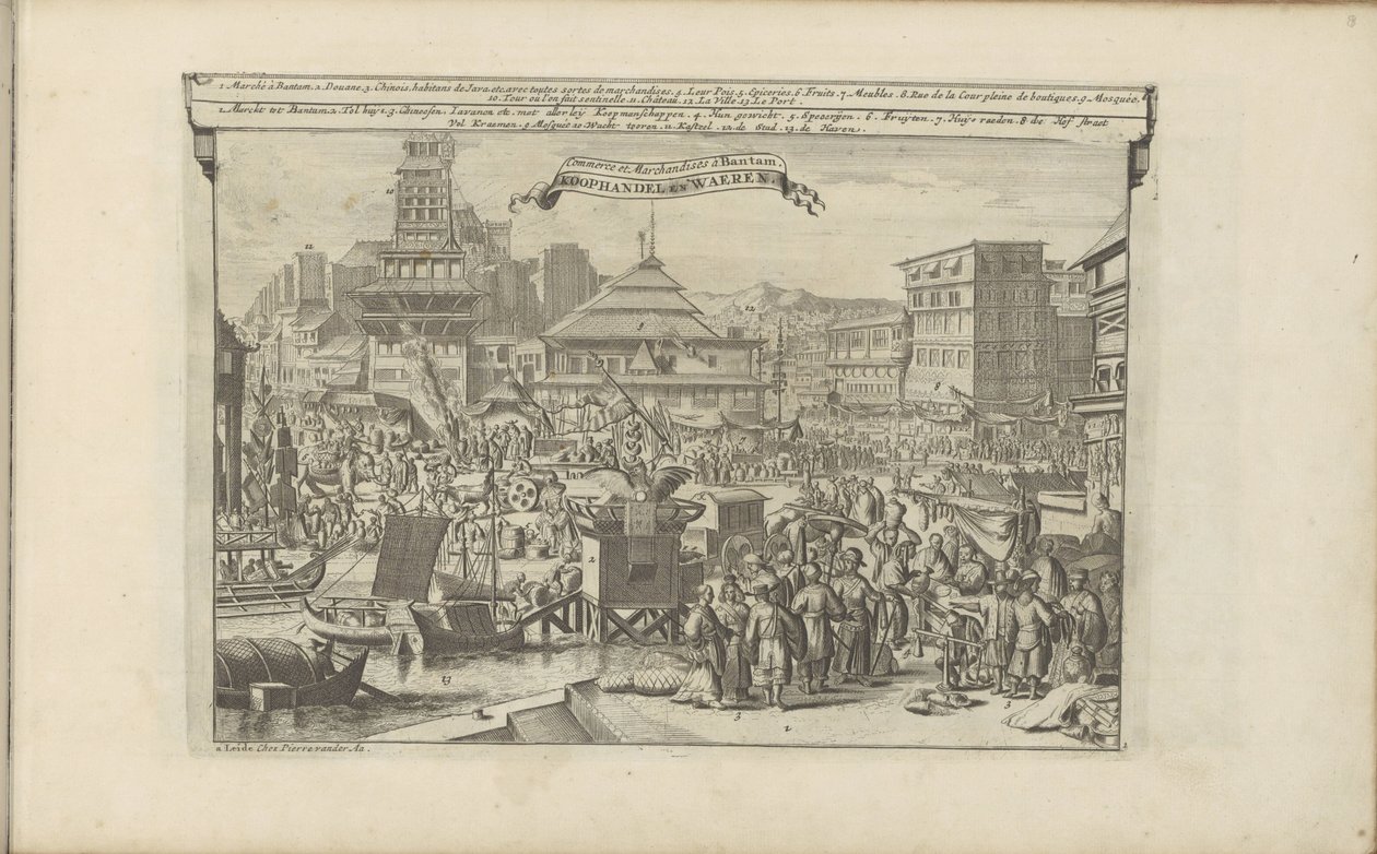 Markt en handel in Bantam Trade and Merchandise in Bantam / Koophandel en waeren (tittel på objekt) Øst- og Vestindia og andre steder (serietittel) av Romeyn de Hooghe