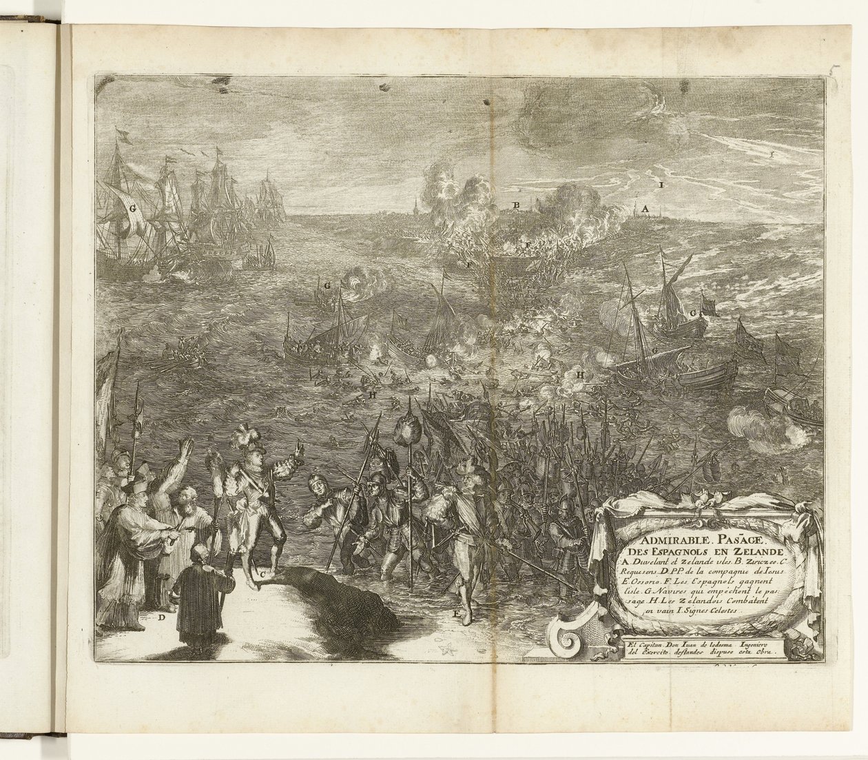 Spanske soldaters nattlige reise til Duiveland, 1575 Beundringsverdig Pas[s]age des Espagnols en Zelande (tittel på objekt) Guerres de Flandres (serietittel) av Romeyn de Hooghe