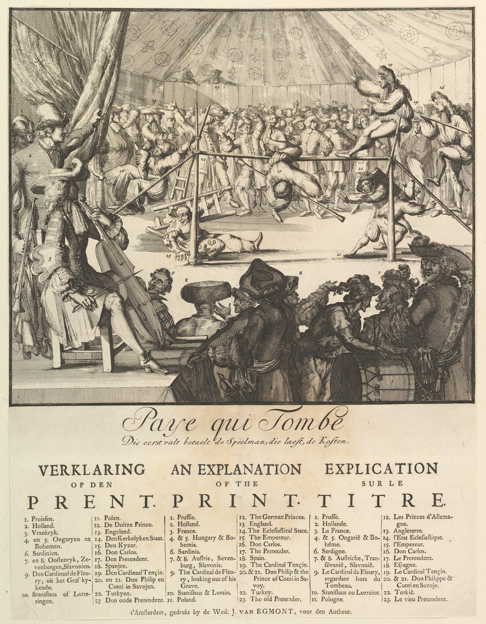 Pays qui Tombe: Hvem som faller først, Playman, who lasts, betaler kostnaden The Fall of the ....n.d. av Romeyn de Hooghe
