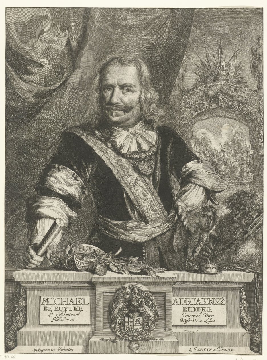 Portrett av Michiel de Ruyter Michael Adriaensz de Ruyter Knight Lt Admiral General Van Hollandt og West Vrieslandt (tittel på objekt) av Romeyn de Hooghe