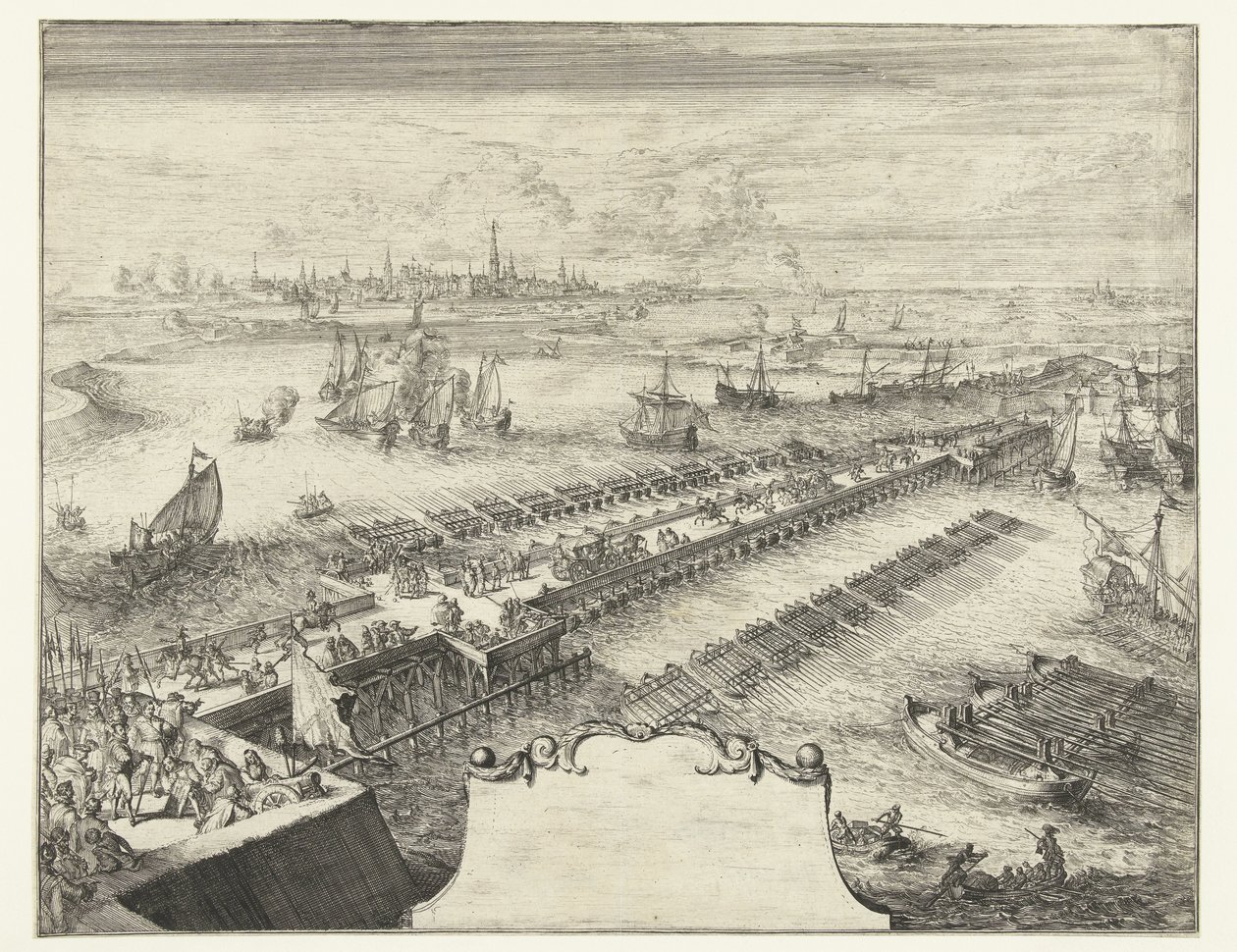 Ship Bridge of Parma over Schelde, 1585 Guerres de Flandres (serietittel) av Romeyn de Hooghe