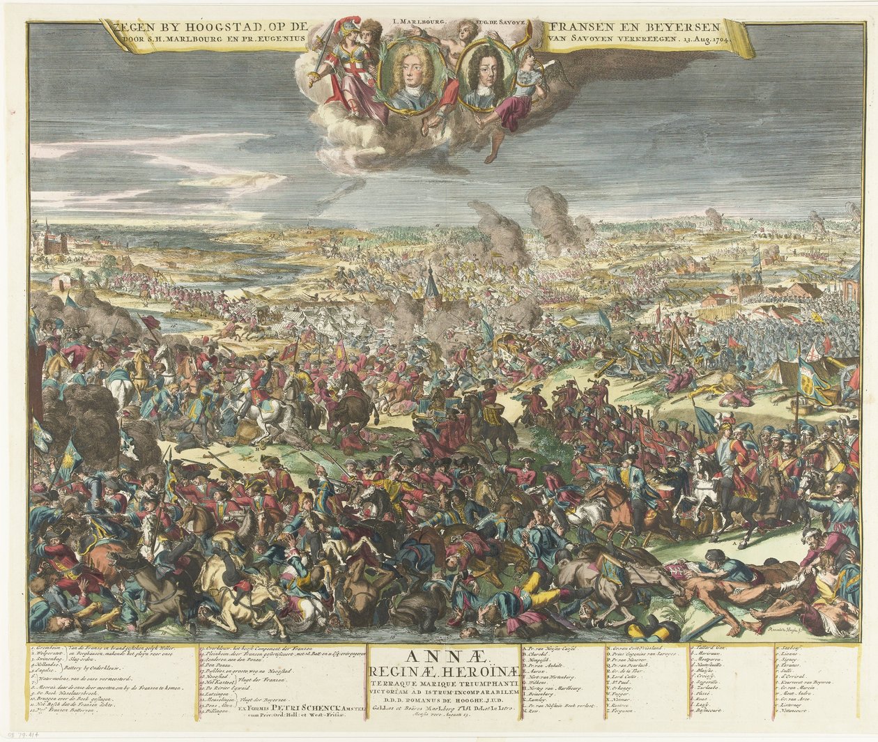 Slaget ved Höchstädt, 1704 Velsignelse av Hoogstad, på Fransen og Beyersen av S.H. Marlbourg og Pr. Eugenius av Savoy, 13. aug. 1704 (tittel på objekt) av Romeyn de Hooghe