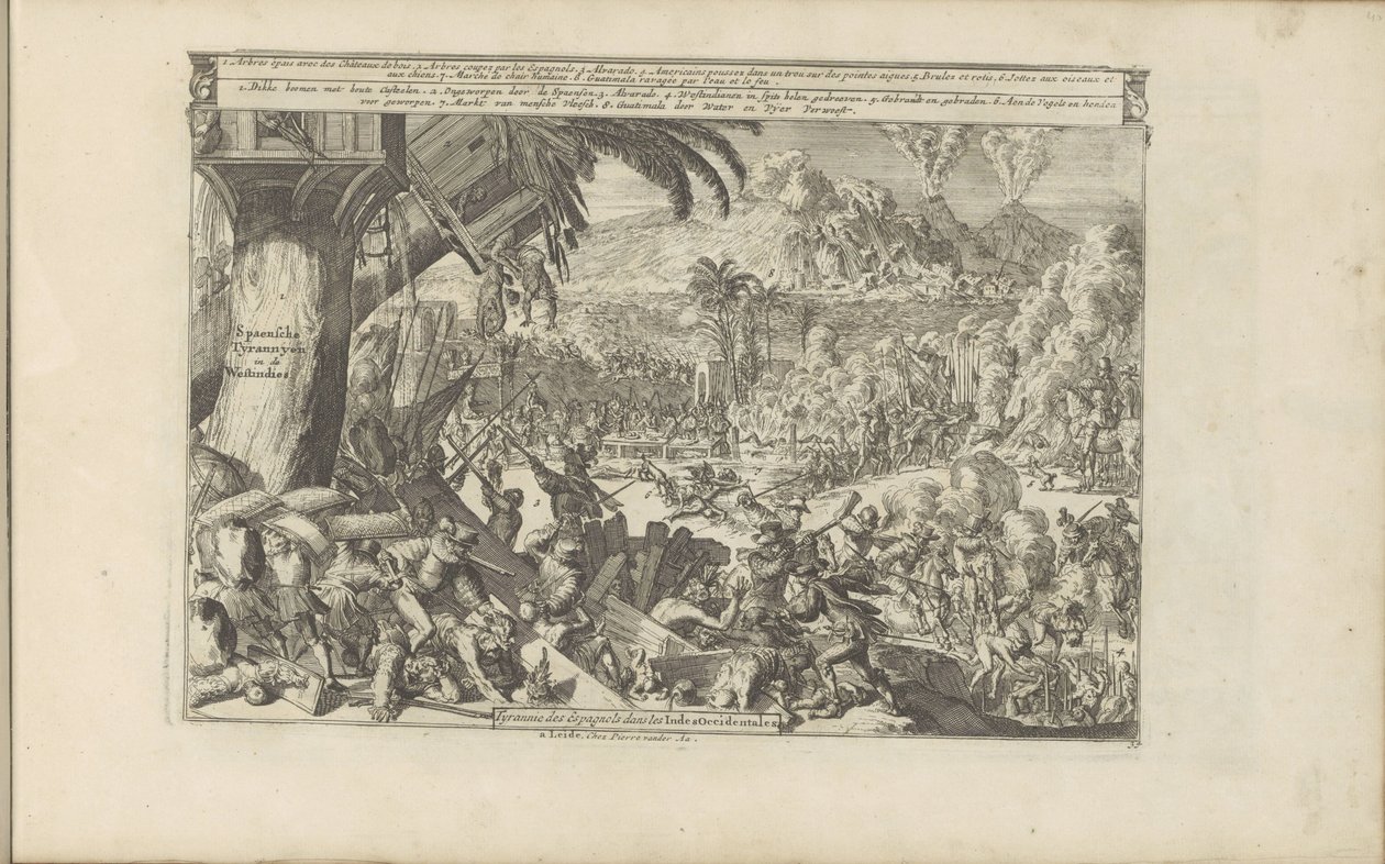Spaanse wredheden i Vest-India Spaensche Tyrannyen in de Westindies / Tyranny of the Spanjors in the West Indies (tittel på objekt) Øst- og Vestindia og andre steder (serietittel) av Romeyn de Hooghe