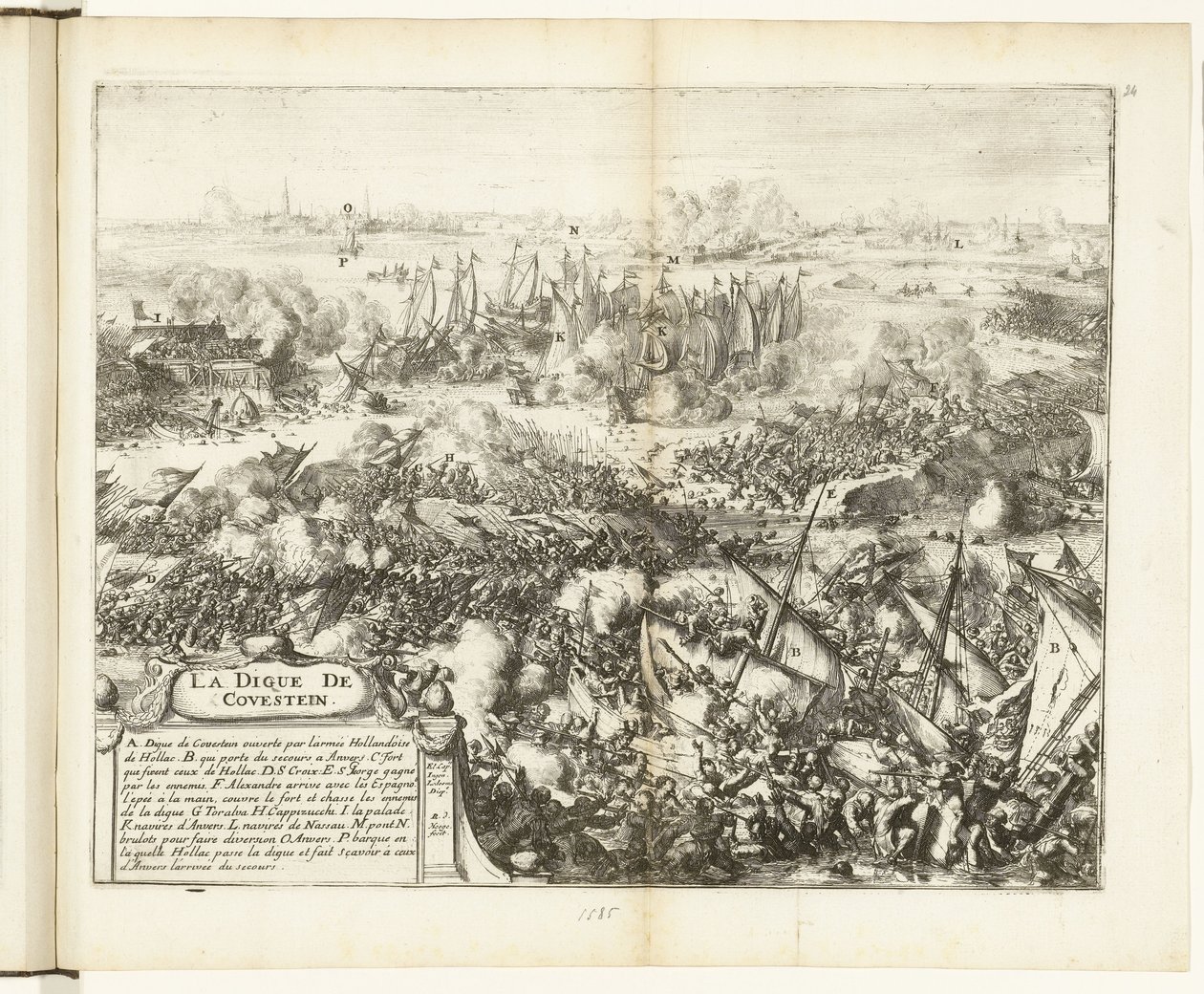 Slaget om Kauwenstein-diket, 1585 La digue de Covestein (tittel på objekt) Guerres de Flandres (serietittel) av Romeyn de Hooghe