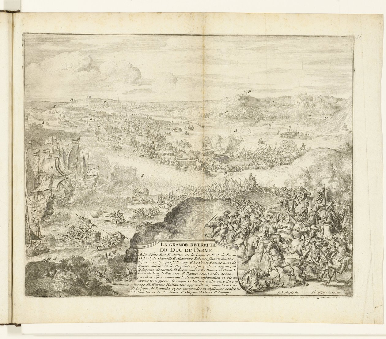 Retreat av hertugen av Parmas hær, 1592 La grande retreat du duc de Parme (tittel på objekt) Guerres de Flandres (serietittel) av Romeyn de Hooghe