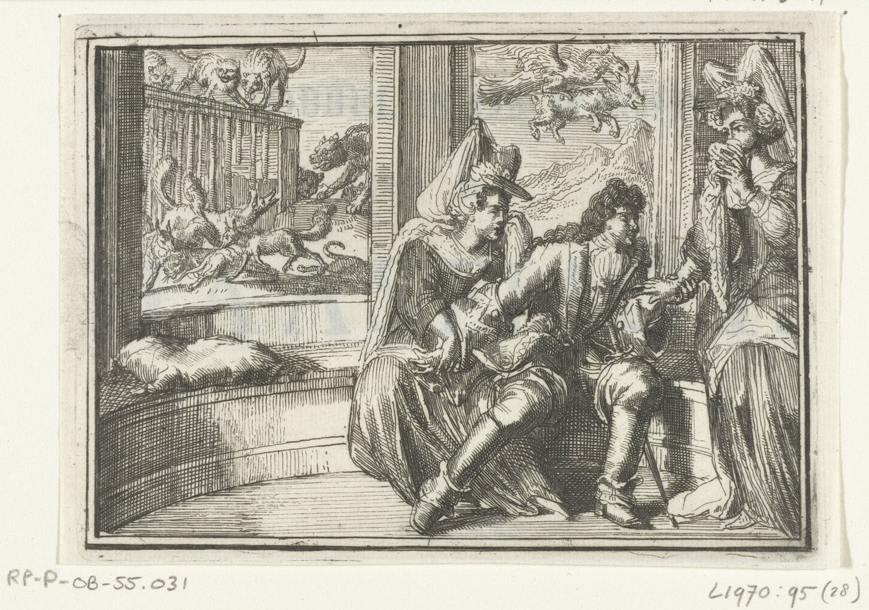 Tittelside for heftet: Bumpen i garde, på Haasejagt, 1702 Bump in the Guard, på Haasejagt (tittel på objekt) Esopus in Europe (serietittel) av Romeyn de Hooghe