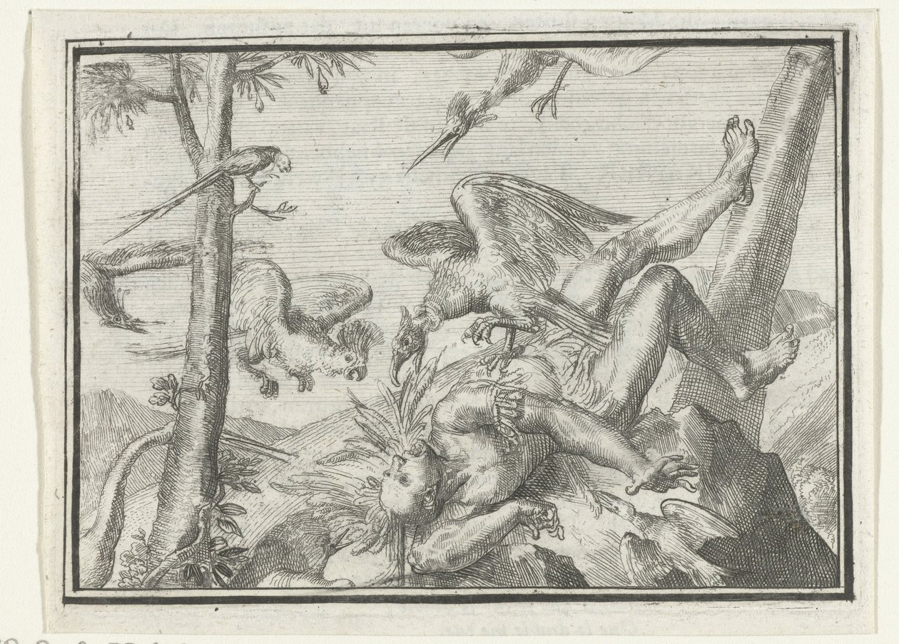 Tittelside for heftet: De Pluukte Tapoeijer, 1702 De Pluukte Tapoeijer (tittel på objekt) Esopus in Europa (serietittel) av Romeyn de Hooghe