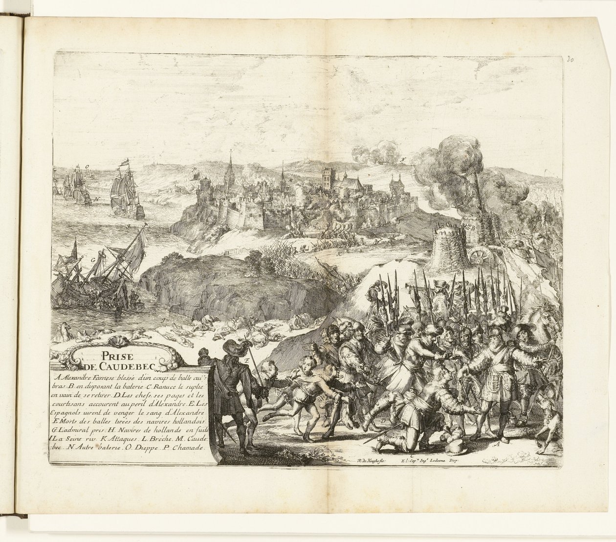 Verovering van Caudebec, 1592 Capture of Caudebec (tittel på objekt) Wars of Flanders (serietittel) av Romeyn de Hooghe