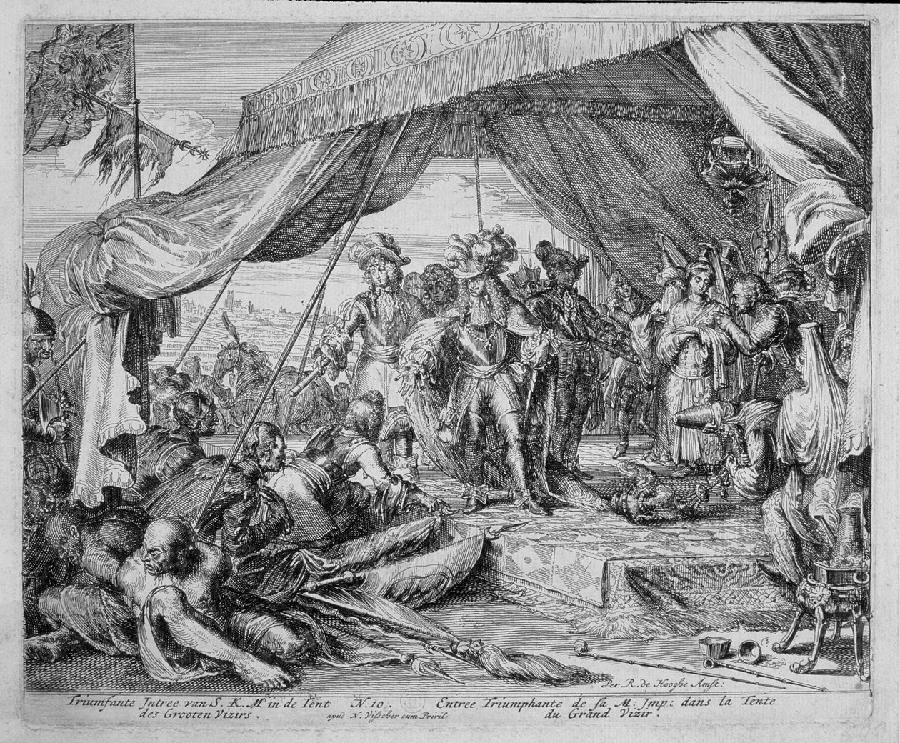 Vienna Print Cycle, keiser Leopolds (1640-1705) inntreden i Storvesirens telt, 1683 av Romeyn de Hooghe