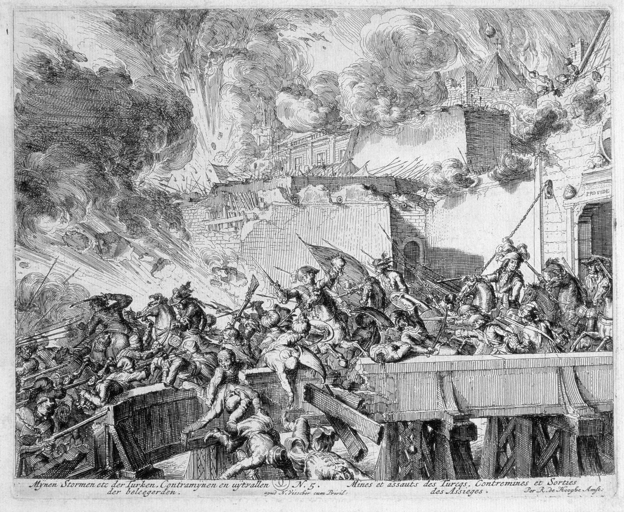 Vienna Print Cycle, Explosion of a Mine and Countertermine, Raid on the Turks, 1683 av Romeyn de Hooghe