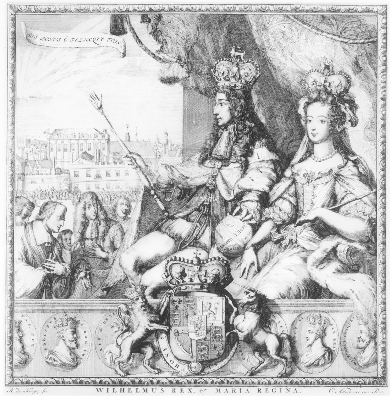 Vilhelm III (1650-1702) og Maria II (1662-94) gravert av kunstneren, ca. 1690 av Romeyn de Hooghe