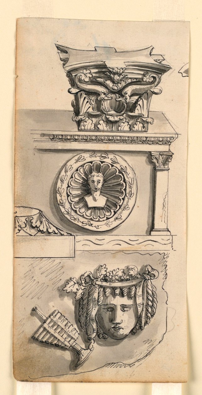 Design for en hovedstad, sarkofag og relieff av Romolo Achille Liverani