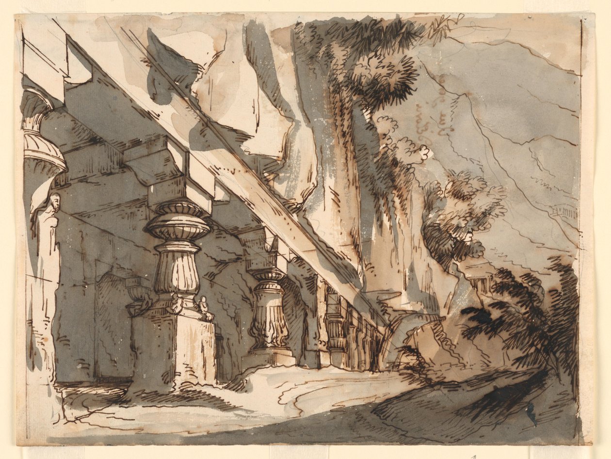 Scenedesign, hule og tempel av Romolo Achille Liverani