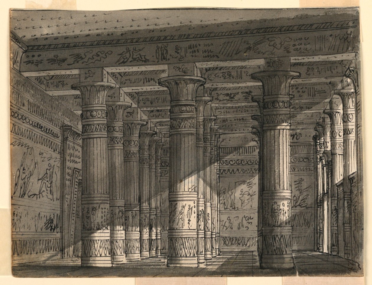 Scenedesign, egyptisk sal med søyler av Romolo Achille Liverani