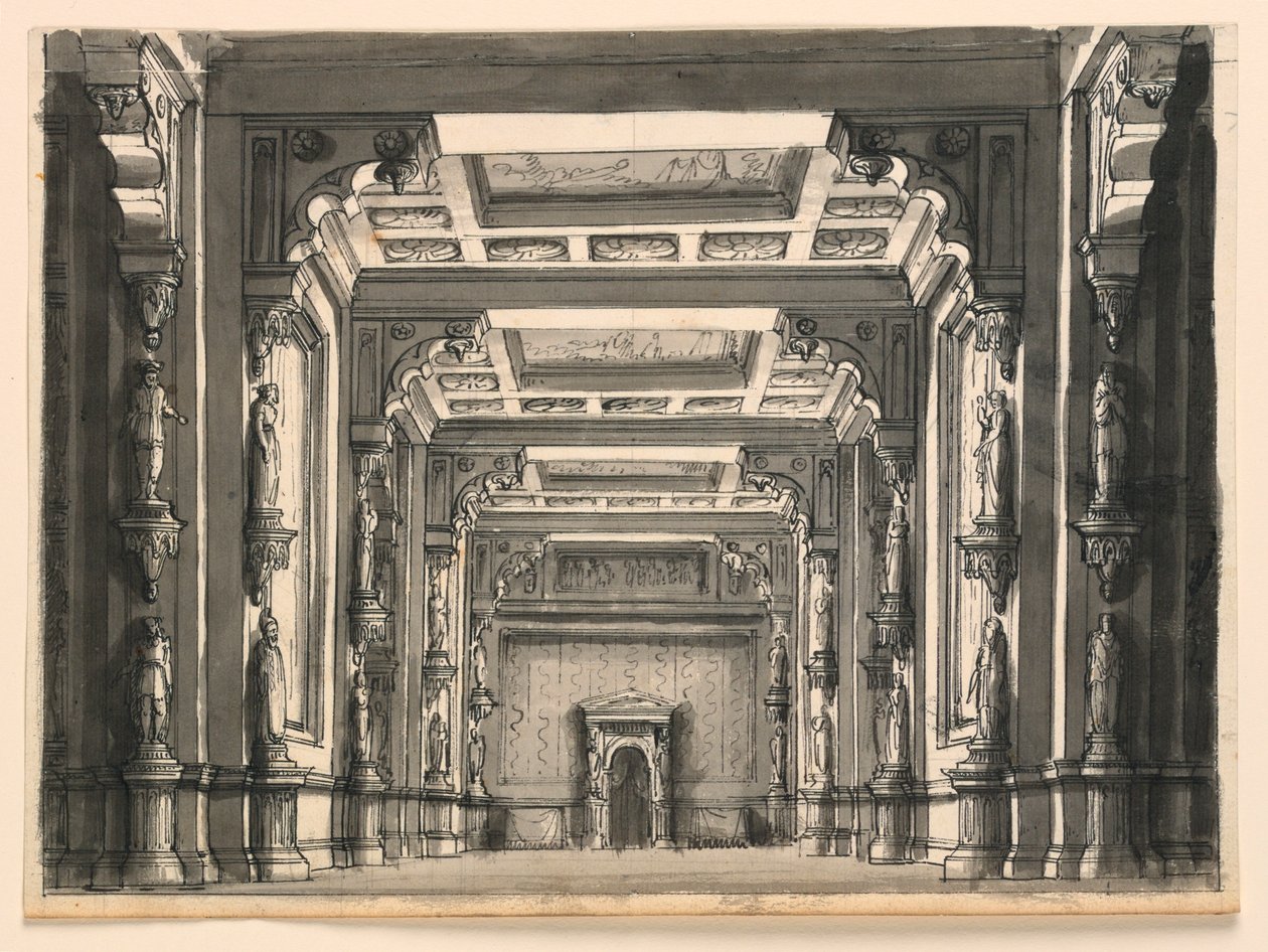 Scenedesign, interiør i Gothic Hall av Romolo Achille Liverani