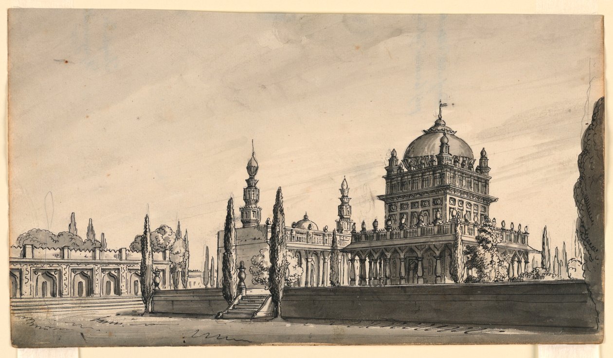 Scenedesign, orientalsk tempel av Romolo Achille Liverani