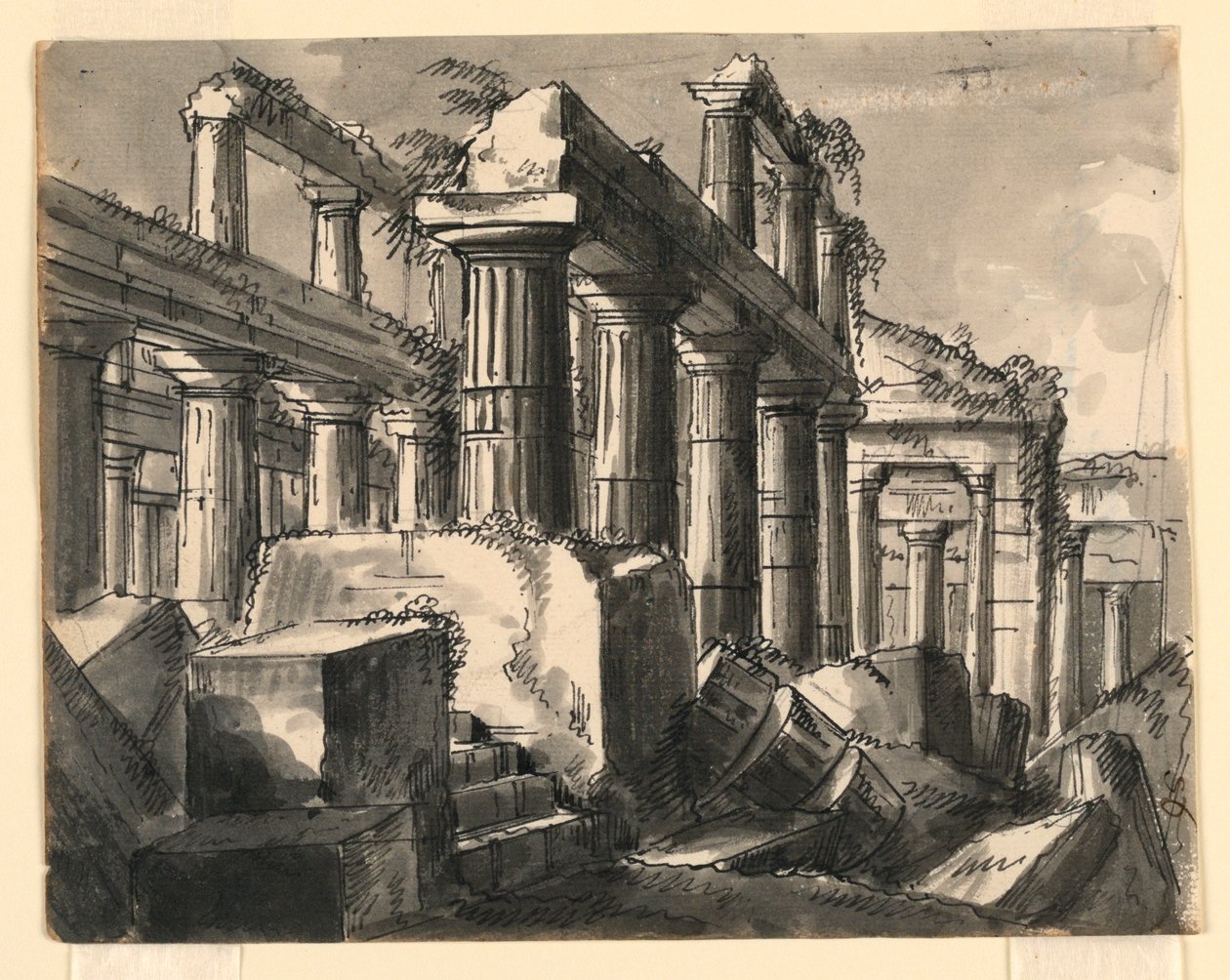 Scenedesign, ruinene av tempelet av Romolo Achille Liverani