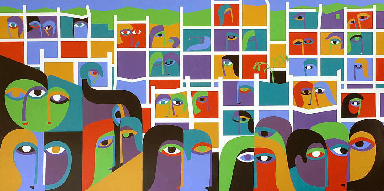 Desolation and Regeneration, 1987 (akryl om bord) av Ron Waddams