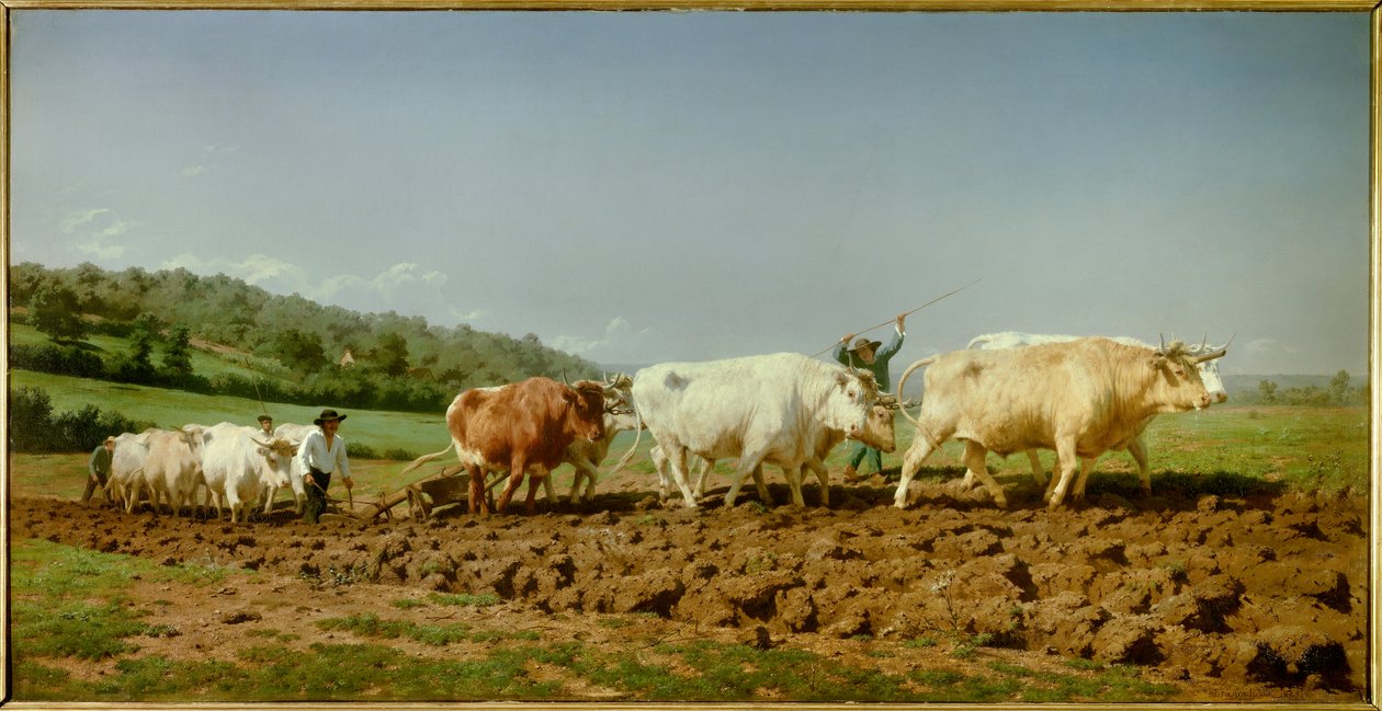Nivernais-pløyingen, det synkende Maleri av Marie Rosalie Bonheur dit Rosa Bonheur (1822-1899) 1849 Søn. 1,3x2,6m Paris, Musee d