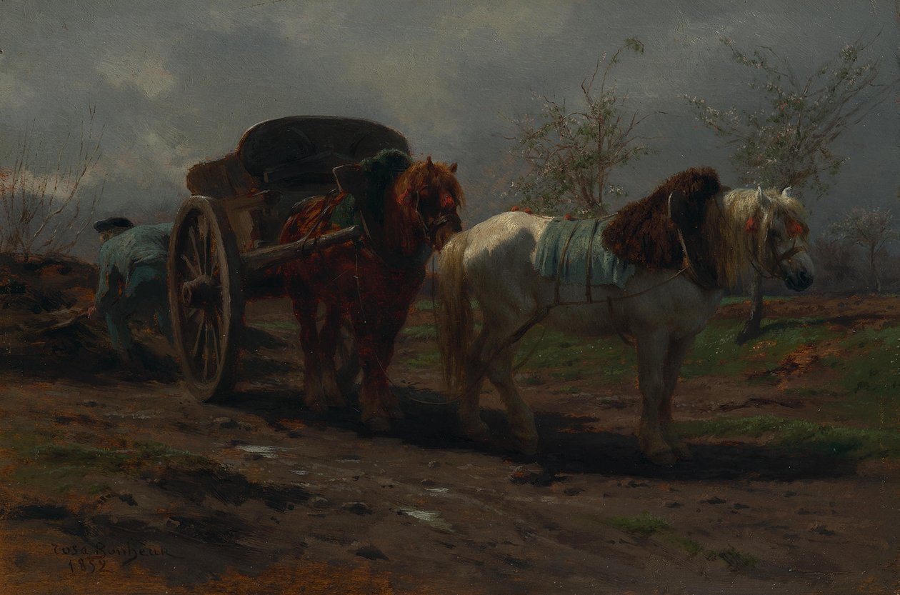 To hester foran en kjerre av Rosa Bonheur