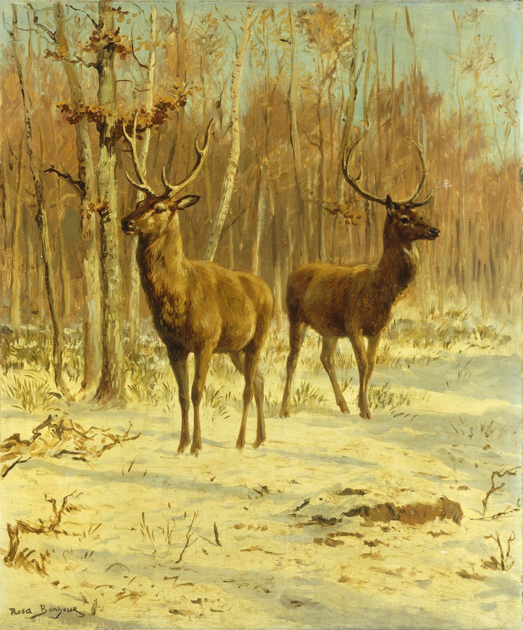 To hjorter i en lysning om vinteren av Rosa Bonheur
