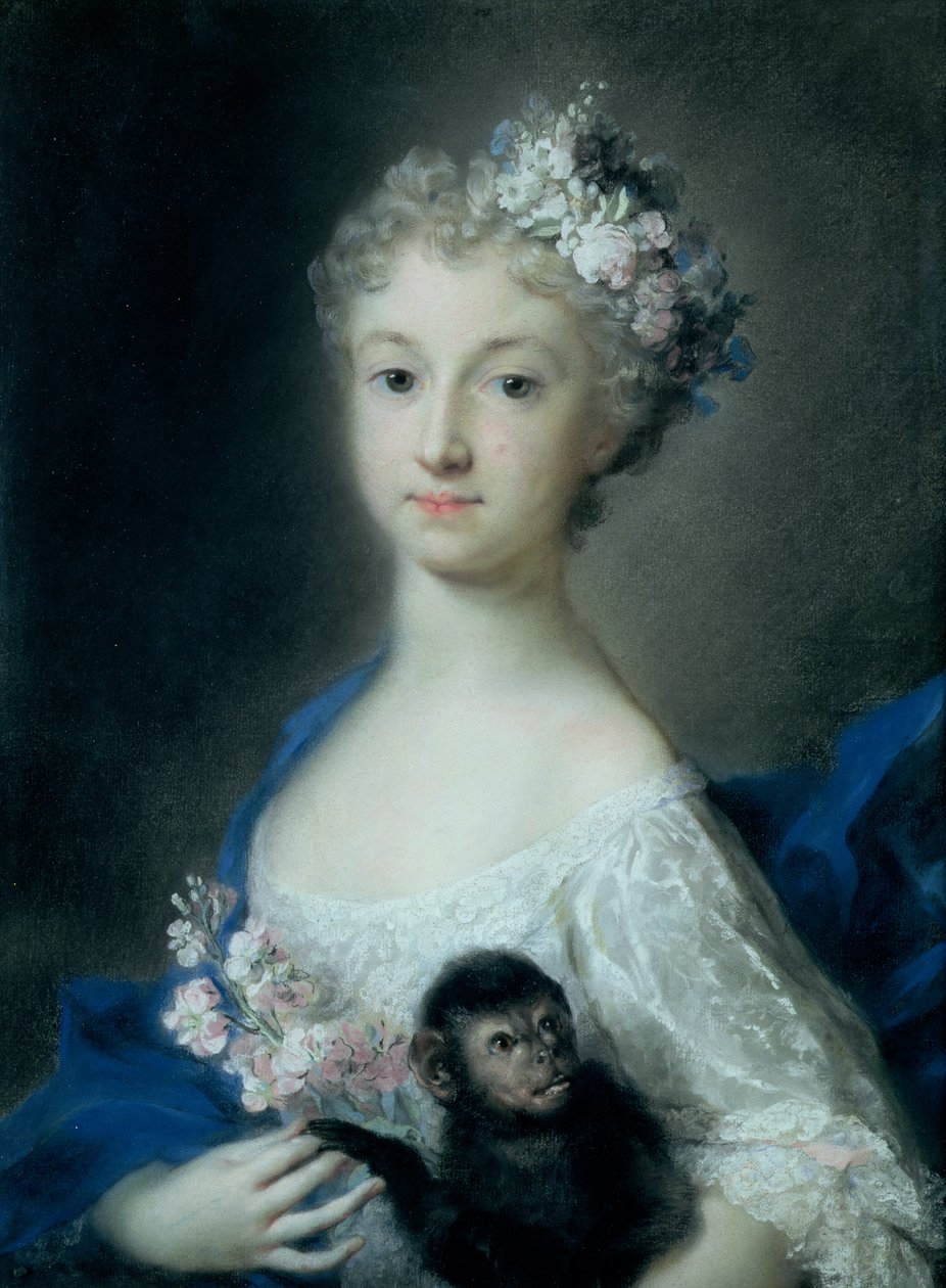 Jente som holder en ape (pastell) av Rosalba Giovanna Carriera