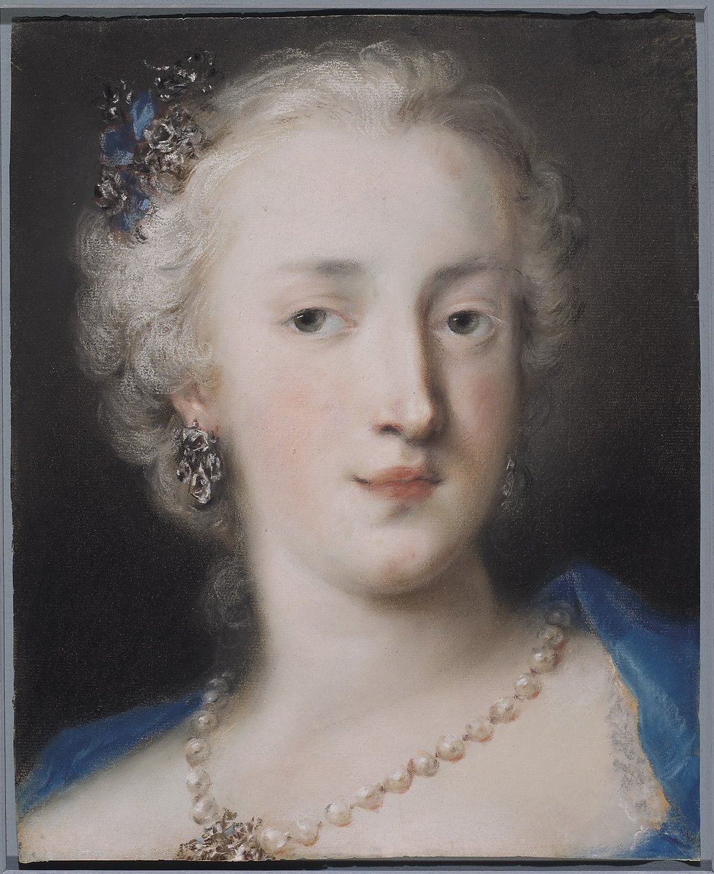 Portrait of a Woman, tidlig på 1700-tallet (pastell på blått papir) av Rosalba Giovanna Carriera