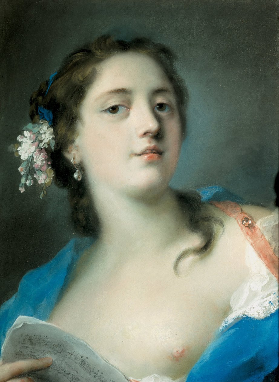 Sangerinnen Faustina Bordoni 1697-1781 med et partitur, ca. 1725 av Rosalba Giovanna Carriera