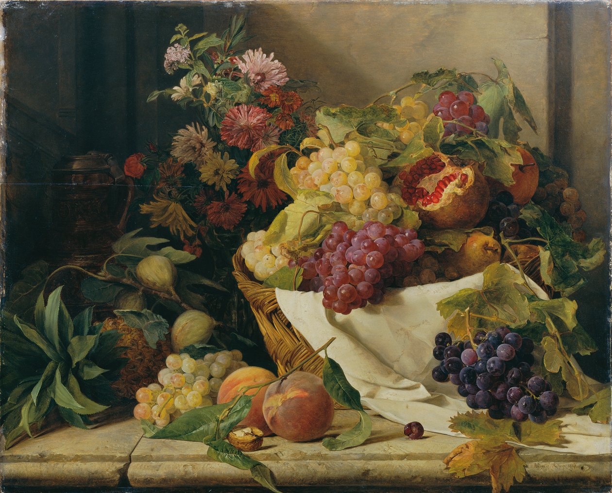 Stilleben med frukt og blomster av Rosalia Amon