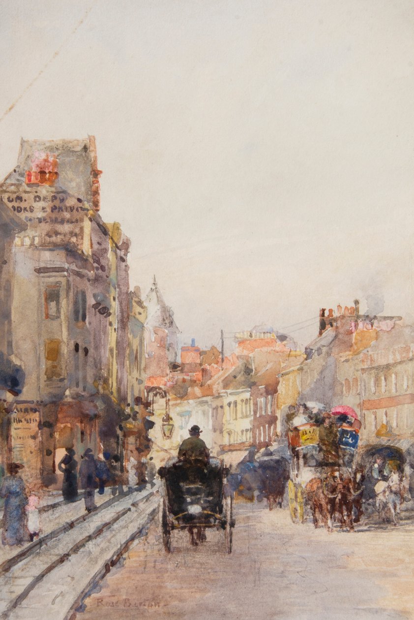 Brompton Road, utsikt mot øst (akvarell) av Rose Maynard Barton