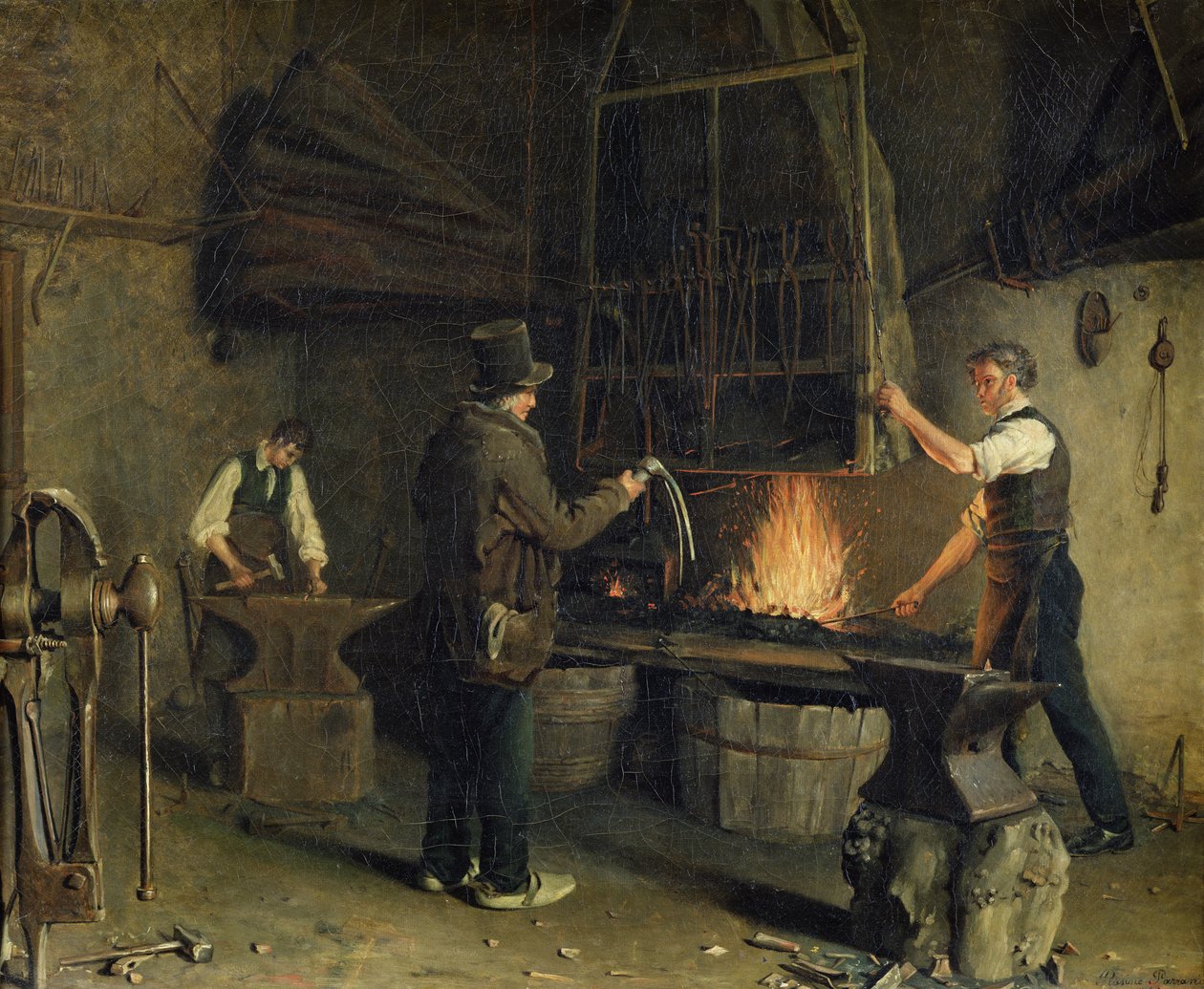 Interiør i smia, 1837 av Rosine Parran