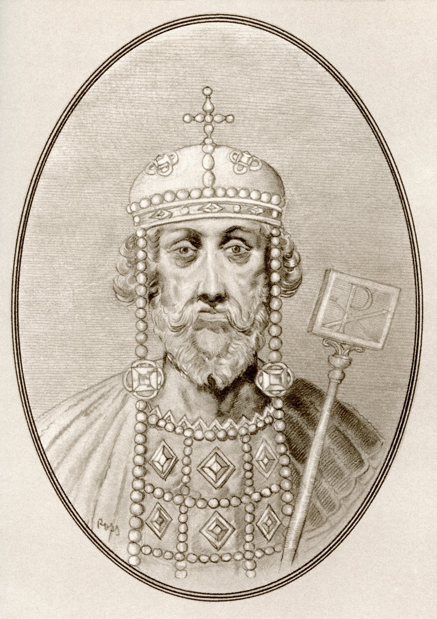 Konstantin den store, bilde fra Living Biography of Famous Rulers (gravering) av Ross Gordon