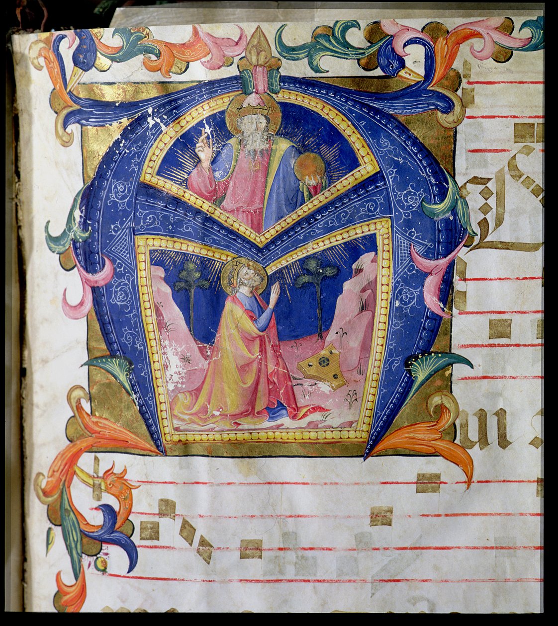 Corale / Graduale nr.5 Historikert initial "A" som viser kong David og Gud Faderen av Rossello Franchi