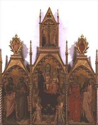 Madonna og barn troner med Saints (tempera på panel) av Rossello di Jacopo Franchi